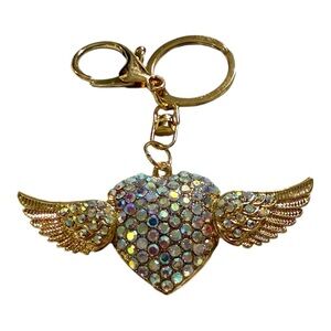 Winged Heart Keychain / Bag Charm – Rhinestone Sparkle